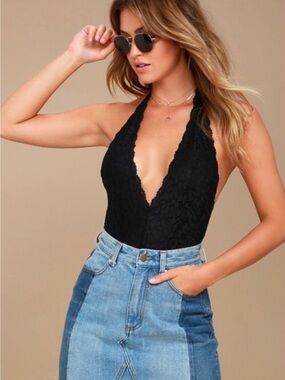Intimately Free People Avery Lace Bodysuit Womens Medium Black Lace Layering
